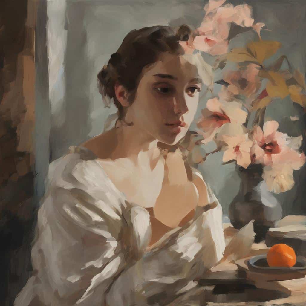 Ανθρώπινη μορφή και λουλούδια σε ζωγραφική, εκφραστική τέχνη και δημιουργικότητα, συνδυασμός πορτρέτου και μοντέρνας ζωγραφικής.